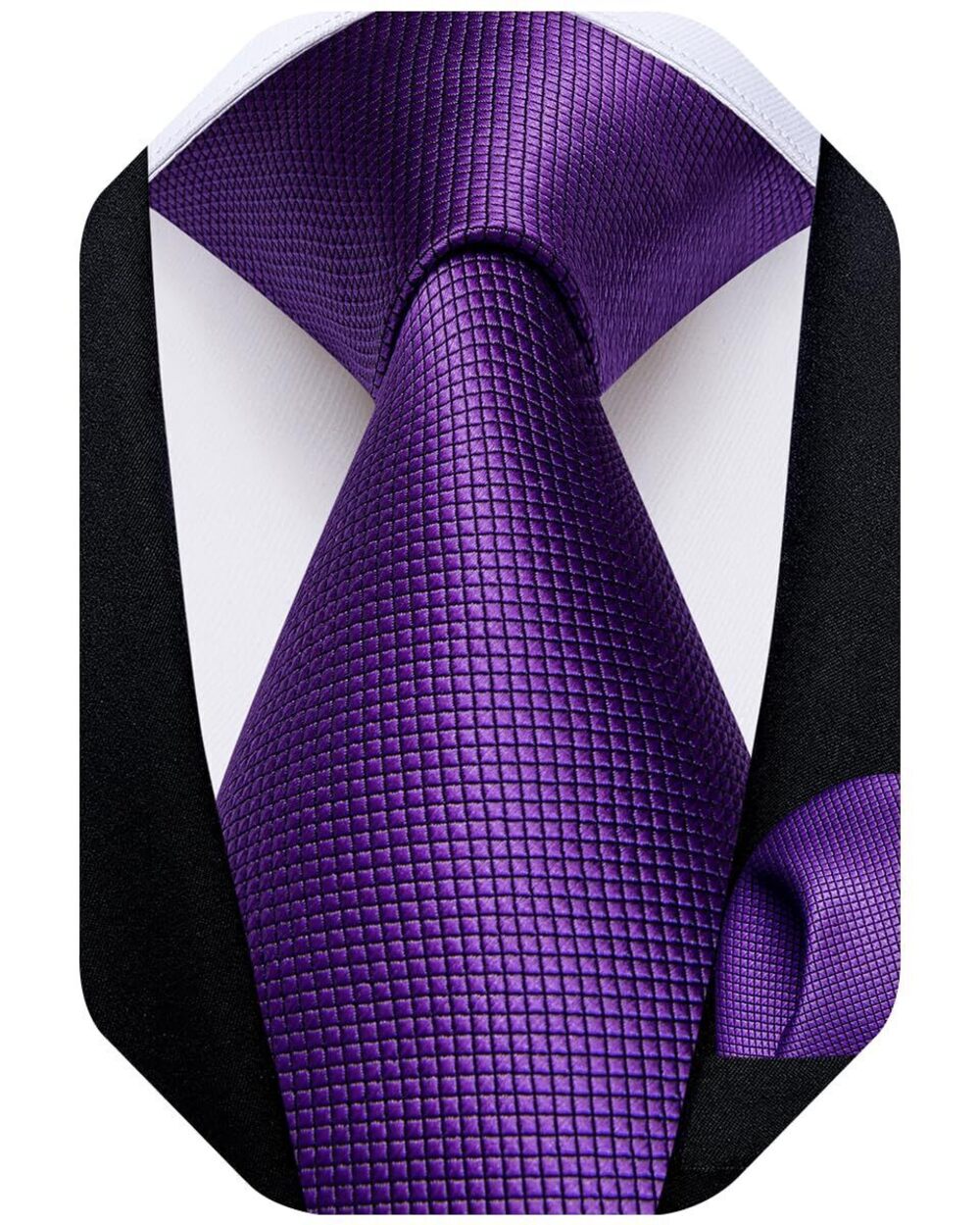 4677 Solid Color Tie and Pocket Square Set Woven Silk Plain Necktie &